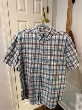 Marmot Short-Sleeve Plaid Button-Down Shirt in White, Blue & Brown